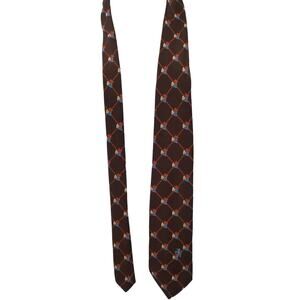 Bronzini Vintage Mens Neck Tie 56" Brown Autumn Leaves Pattern